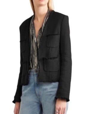 L'AGENCE Black Fringe-Trim Blazer